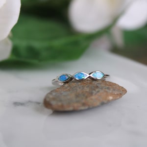 Sterling Silver 925 Blue Opal Ring Dainty Opal Ring October Birthstone Girlfriend Ring Opal Jewelry Opal Marquise Ring