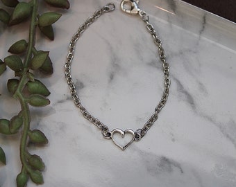 Silver Heart Charm Bracelet Dainty Gift for Mom