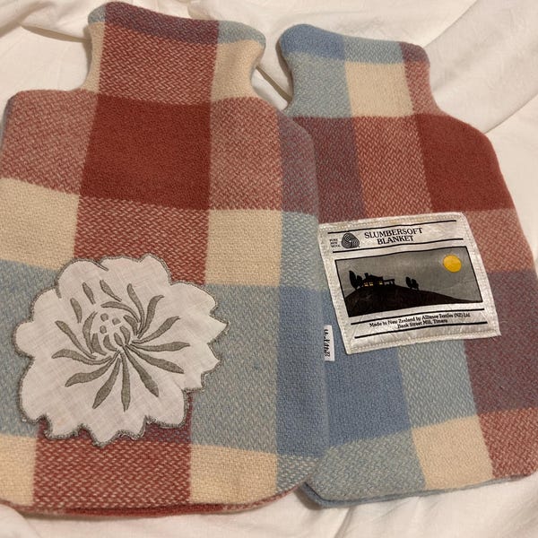 Upcycled handmade Australian wool hot water bottle covers with back flap