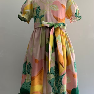 Handmade special occasion Dress with Gorgeous Peach and Green Hues, Size 6