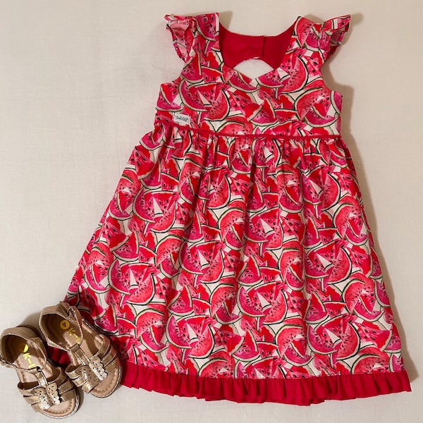 Tea party dress, watermelon print with cap sleeves -size 2