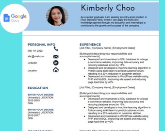 Fresh Graduate Resume Template Google Docs, minimalist resume, modern resume,simple resume,google docs resume template, resume template