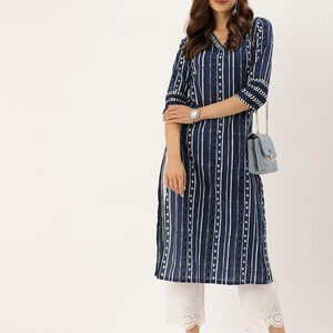 New Anniki Tunic-Top,Pure Cotton,Hand Block Printed,Holiday,Casual,Navy Blue,White,Bohemian,Kurti,Ethical Fashion,Handcrafted,Summer , kurta