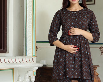 Coffee Brown Maternity Night Suit with pant