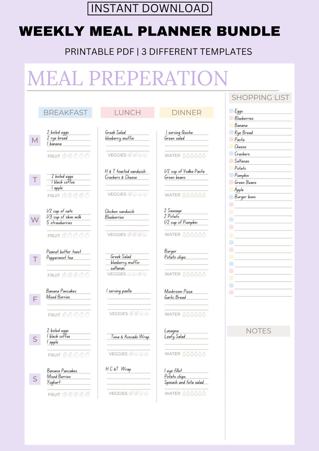 Meal Planner Printable, Weekly Food Diary, Meal Tracker, Food Journal ...