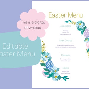 Easter Menu Spring Florals Menu Card Easter Florals Dinner Menu Mother’s Day Menu Template Editable Spring Flowers Menu PDF
