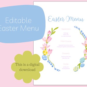 Easter Menu Spring Florals Menu Card Easter Florals Dinner Menu Mother’s Day Menu Template Editable Spring Flowers Menu PDF