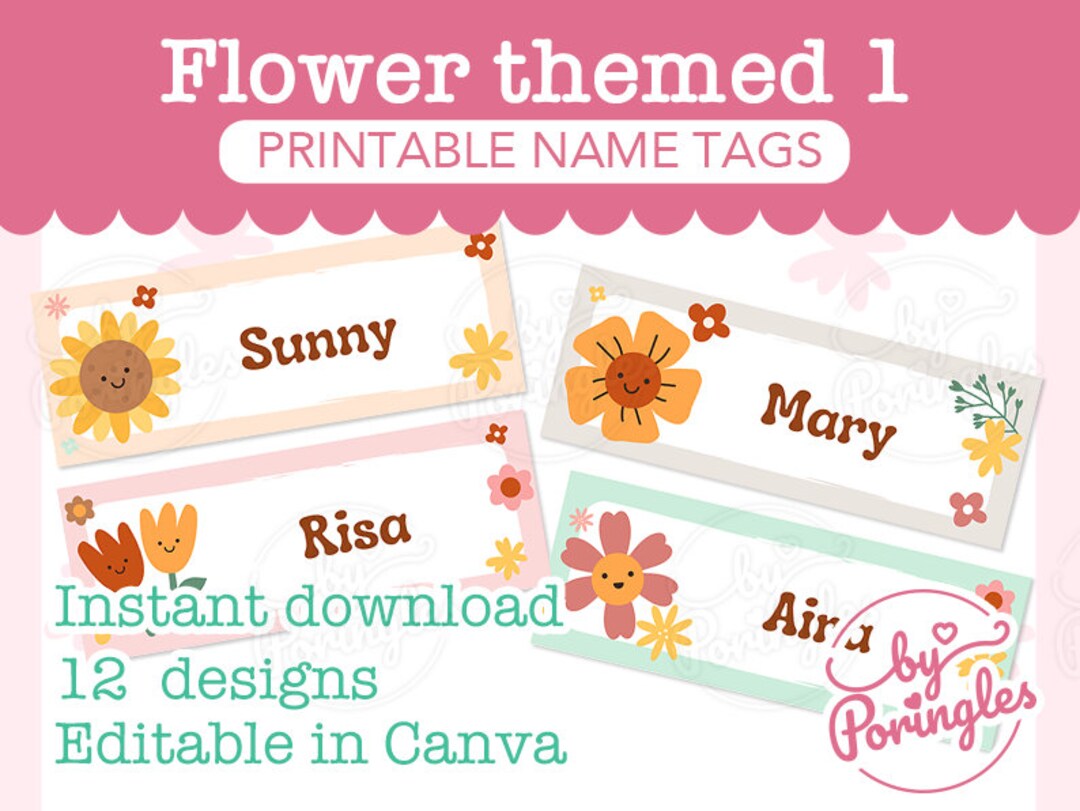 Flower Themed Name Tags in Classroom Student Item Label Etsy