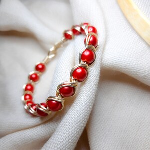 Red Shinny Round Beaded Bangle Bracelet Gold Hardwire Hook Clip Fashion GIFT