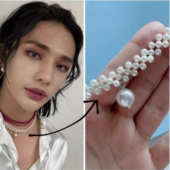 Stray Kids Hyunjin Inspired Pearly Pendant Beaded Collar Necklace