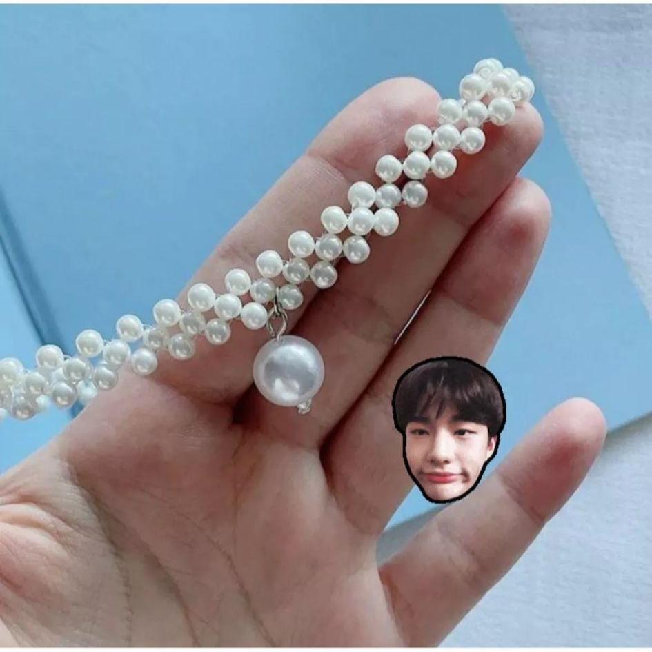 Stray Kids Hyunjin Inspired Pearly Pendant Beaded Collar Necklace