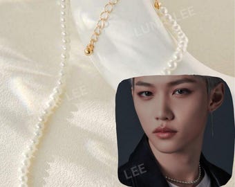 Stray Kids Felix Inspired White Round Beaded Gold Chain Pearly Necklace Felix-Stray Kids
