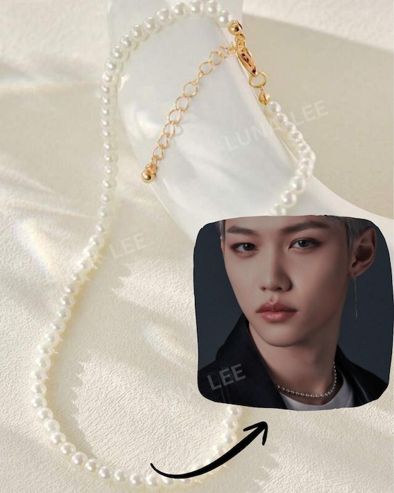 Stray Kids Felix Inspired White Round Beaded Gold Chain Pearly