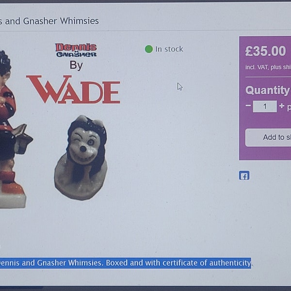 Wade Beano Dennis and Gnasher Whimsies. Boxed and with certificate of authenticity