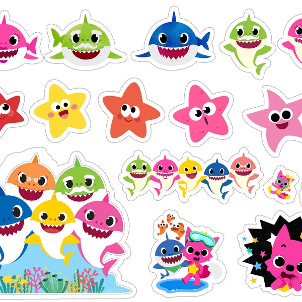 Instant Download Baby Shark Cupcake Topper, Baby Shark Party Supplies, Baby Shark Clipart and PNG ---Digital File Only---