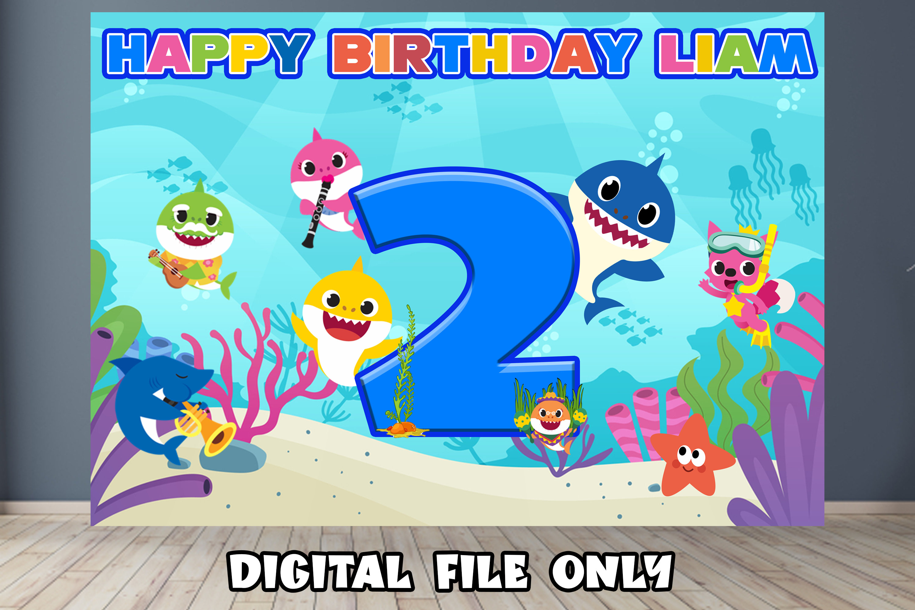 Personalization Baby Shark Backdrop Baby Shark Birthday Banner Baby Shark Decoration Party Digital File Only
