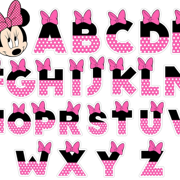 Minnie Mouse Alphabet and Numbers Png, Minnie Mouse Party Supplies, Digital File Only