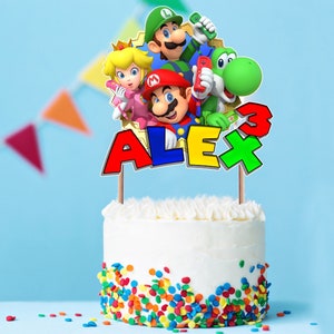 Personalized Super Mario Cake Topper, Super Mario Party Supplies -Digital File