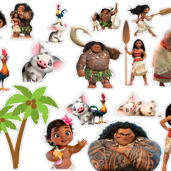 Instant Download Moana Cake Topper, Moana Party Supplies, Moana Clipart and PNG ---Digital File Only---