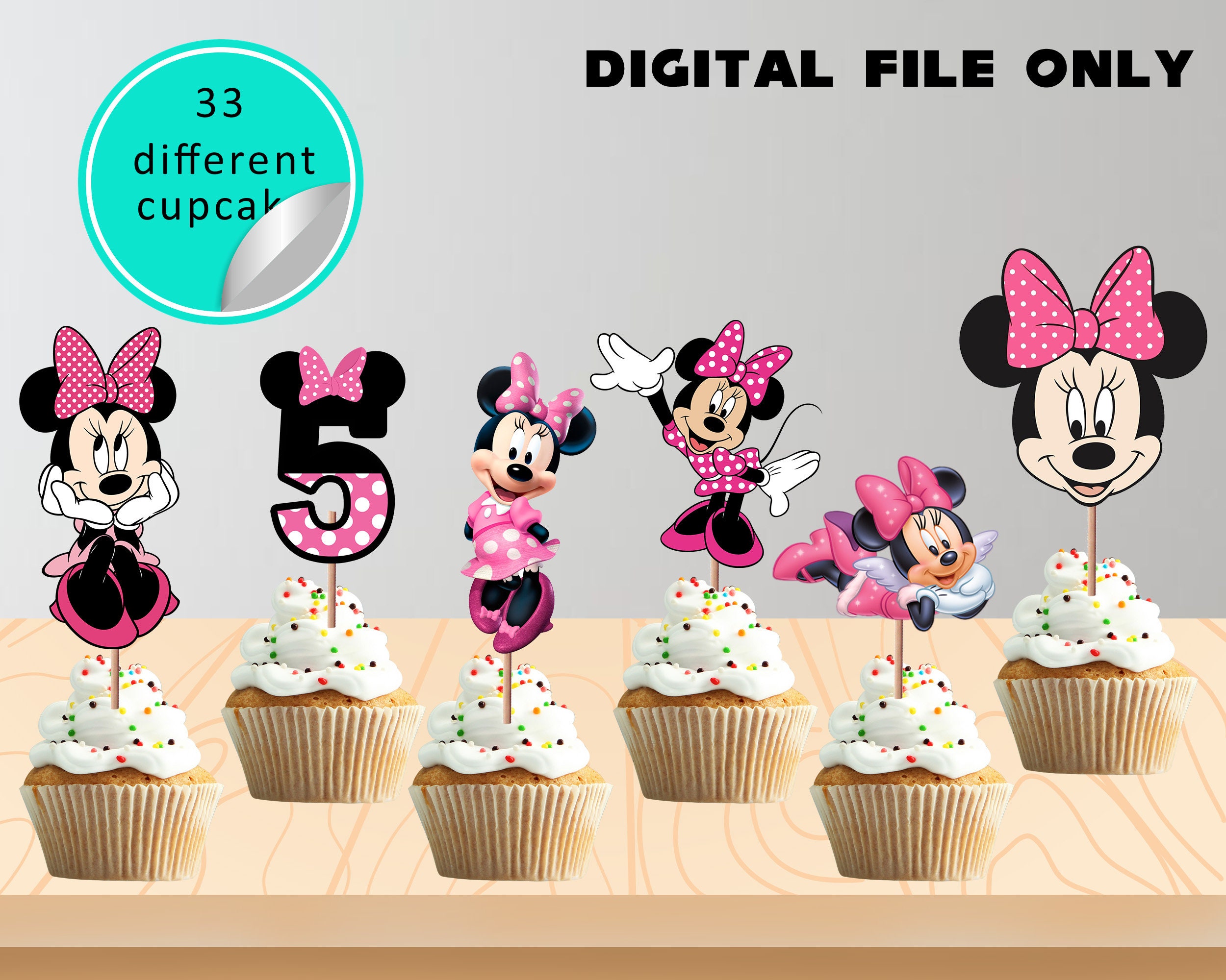 Minnie Mouse Round Cake with Edible Image Layon and Figure Set
