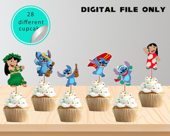 Printable Lilo and Stitch Party Cupcakes Toppers, Stitch Party Cupcakes  Topper, Lilo and Stitch Cupcake Toppers, Printables Party Supplies