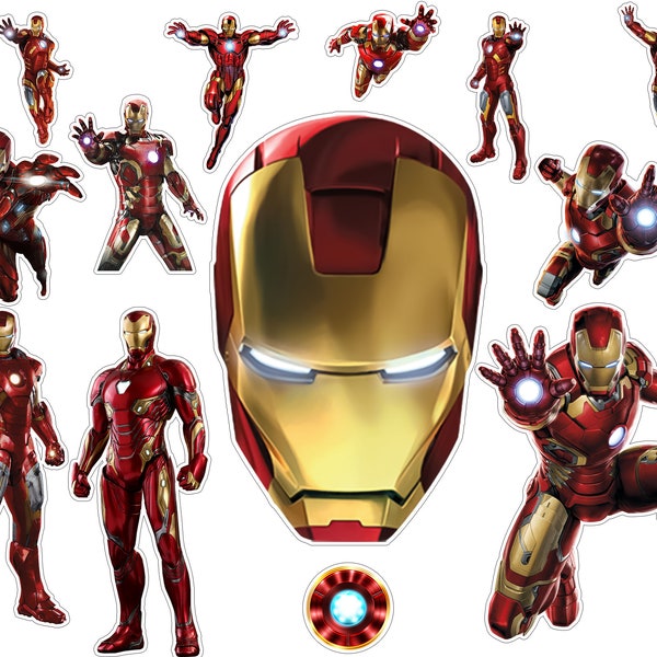 Instant Download Iron Man Cake Topper, Iron Man Party Supplies, Iron Man Clipart and PNG, Digital File Only