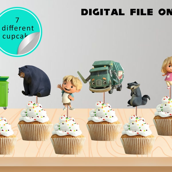 Kindergeburtstag, sofortiger Download Trash Truck Cupcake Topper, Trash Truck Clipart und PNG---nur digitale Datei---