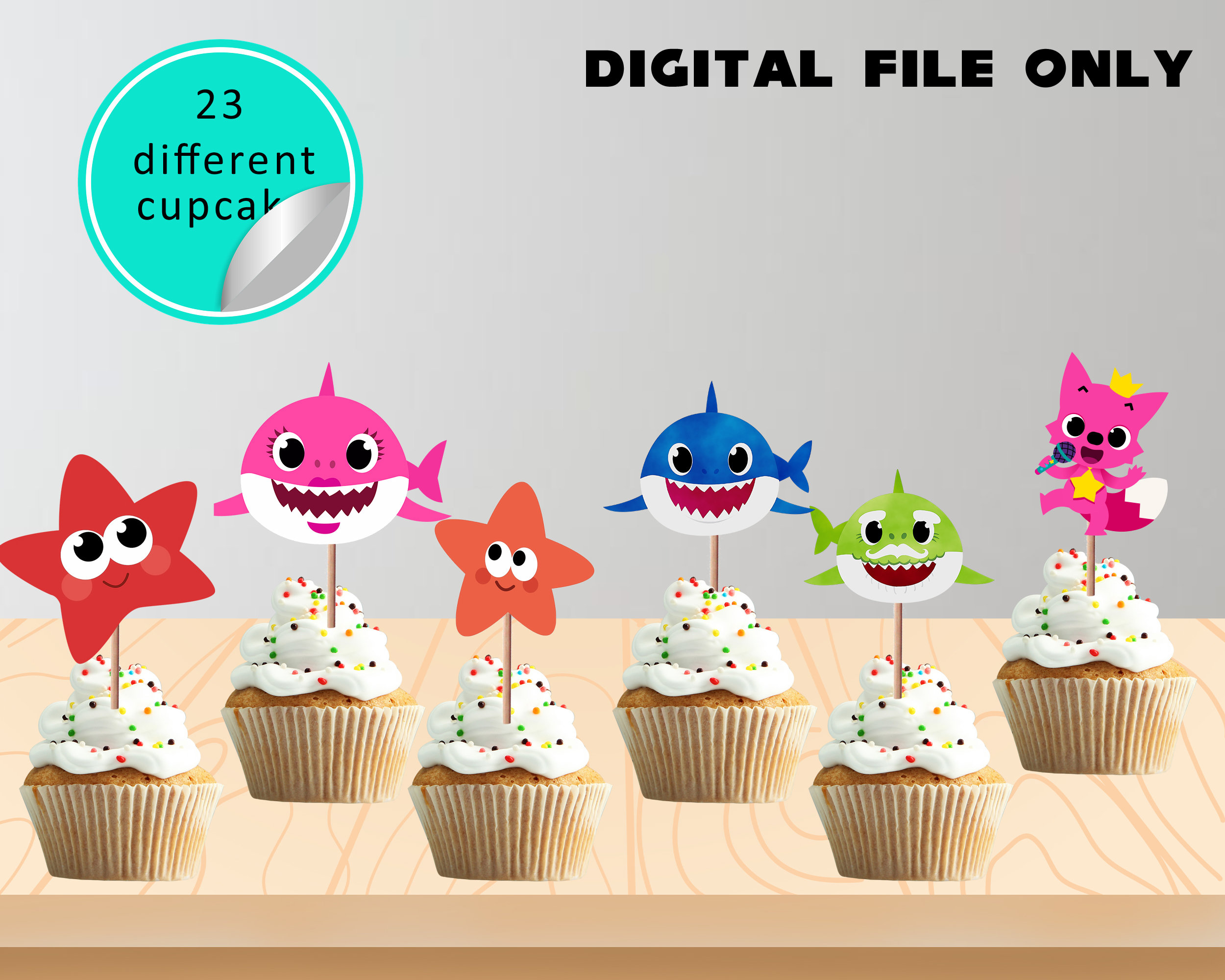 Instant Download Baby Shark Cupcake Topper, Baby Shark Party