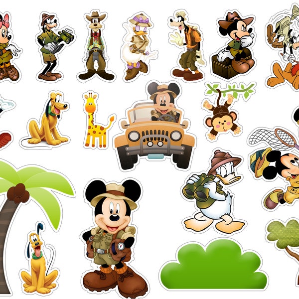 Kids Birthday, Instant Download Mickey Mouse Safari Cupcake Topper, Mickey Mouse Safari Cake Topper, Digital File Only