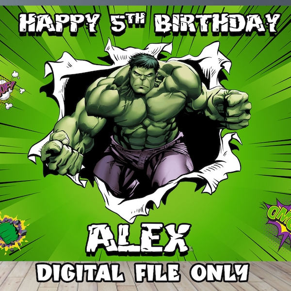 Telón de fondo de cumpleaños de Hulk, Banner de Hulk, fiesta de decoración de Hulk, archivo digital solamente