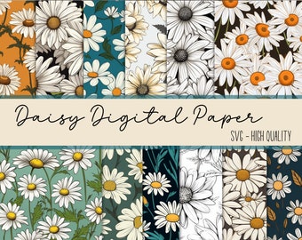 Paquet de papier sans couture marguerite en téléchargement numérique, arrière-plans floraux de printemps, motif marguerite jaune et blanc, jolie fleur papier de scrapbooking PNG