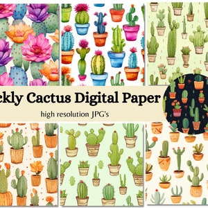 Téléchargement numérique Seamless Cactus Paper Pack pour scrapbooking et usage commercial