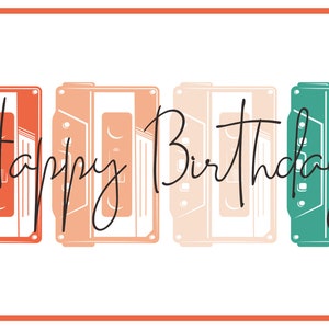 Download digital Cartão retrô de feliz aniversário para ele Cartão de aniversário de 60 anos Cartão de fita cassete para aniversário Cartão de aniversário para impressão para ele