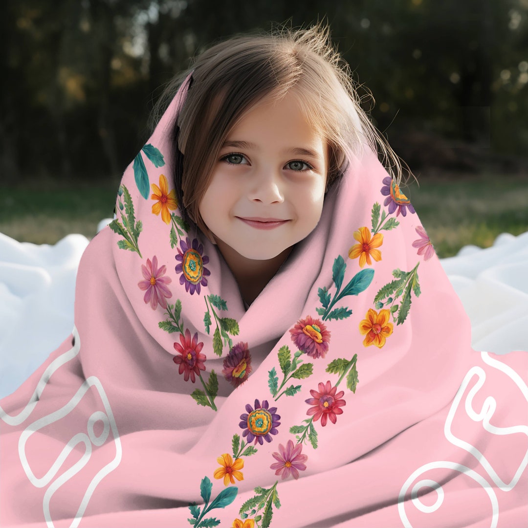 Personalized Mexican Flower Blanket, Hispanic Plush Throw for Kids