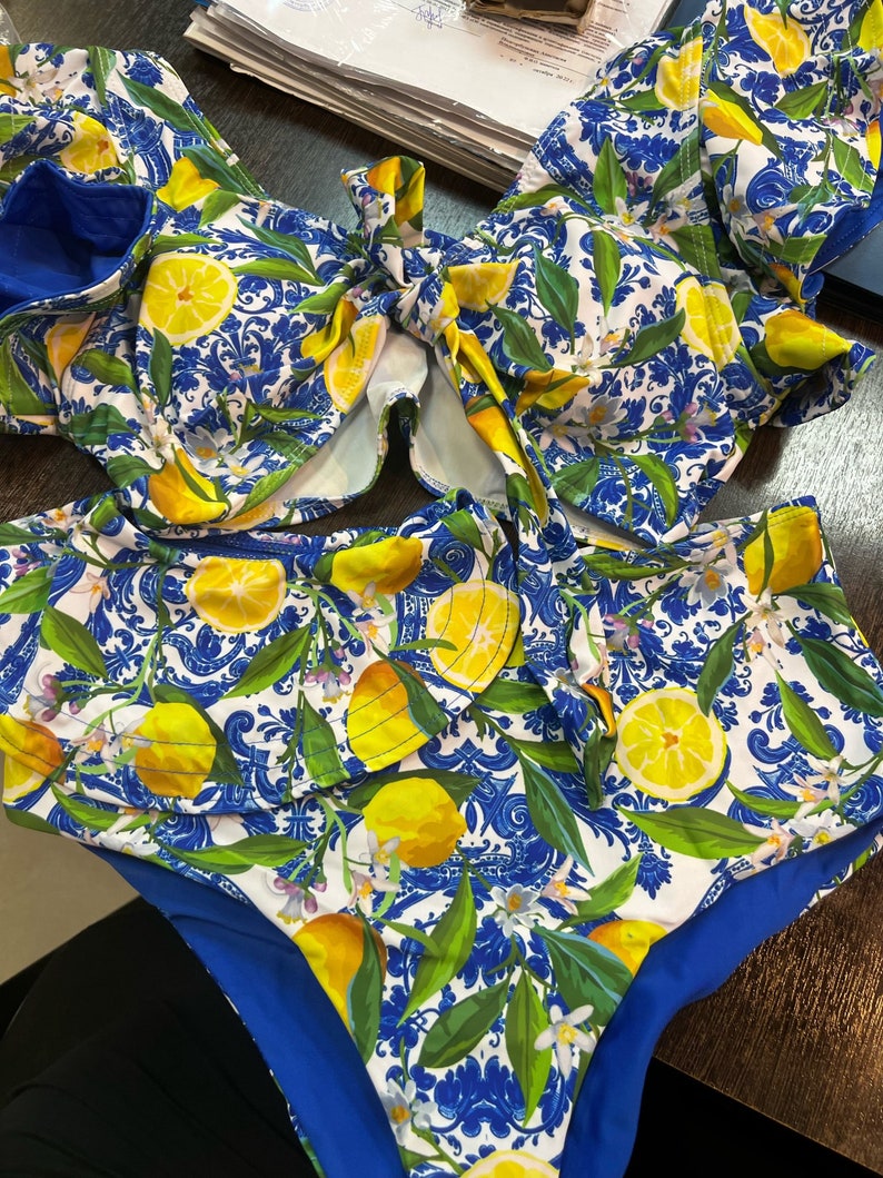2 piece Italian Print Bikini Set Retro Sicilian Bikini image 3