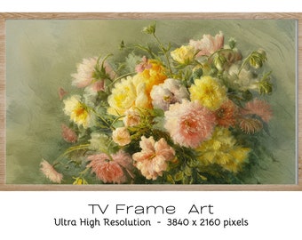 Vintage Floral Art Print, Botanical Wall Decor, Classic Flower Illustration, Elegant Home Decoration, Soft Pastel Colors, Samsung TV Frame