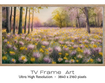 Sunset Forest Meadow TV Art, Nature Landscape Print, Floral Field Poster, Pastel Home Decor, Tranquil Scenery Fine Art, Samsung TV Frame Art