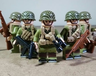 WW2 custom building blocks US paratroopers mini figure set of 5.