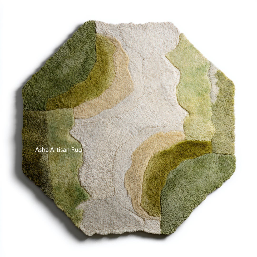 Handmade Abstract Wool Rug, Modern Octagon Geometric Design, Neutral ...