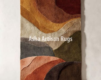 Abstract Wool Area Rug 8x10 Multi Color Handmade Durable Soft Bohemian Floor Decor Rug