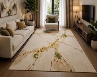 Hand Tufted Marble Carpet Gold Abstract Modern Soft Custom Luxury Home Decor Rug