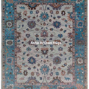 Hand Knotted Wool Oushak Rug: Vintage Bohemian Style