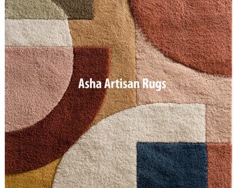 Modern Geometric Abstract Rug - Boho Style Earth Tones Area Rug for Living Room & Bedroom Decor