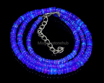 Natural Ethiopian Welo Fire Opal Necklace, Purple Opal Beaded Necklace, Rondelle Opal Necklace, Handmade Gemstone Jewelry, 17Inch Gift her