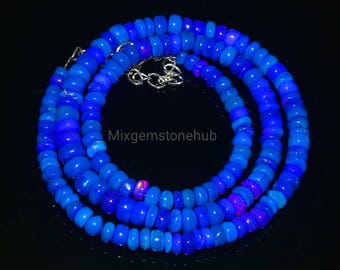Natural Ethiopian Welo Fire Opal Necklace, Purple Opal Beaded Necklace, Rondelle Opal Necklace, Handmade Gemstone Jewelry, 16 Inch Big Beads