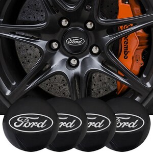 4 Pcs Set wheel center hub caps stickers 56 mm-2.20 Inch For Ford Black