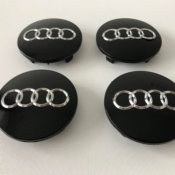 4 Stück (Set) Radnabenkappen 60 mm – 2,36 Zoll für Audi, schwarz glänzend, 4B0601170