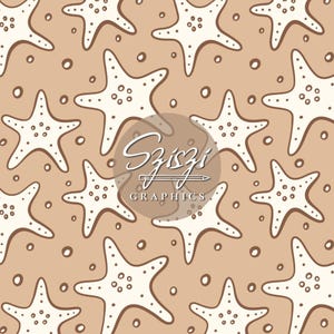 Starfish Seamless Pattern Neutral Summer Seamless File Coastal Seamless Ocean Seamless Boho Beach Seamless Nautical Marine Hand Drawn, Sand
