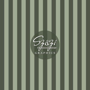 May include: A green and white striped background with a circle in the center. The circle contains the text "Sziszzi Graphics" and a pencil icon.