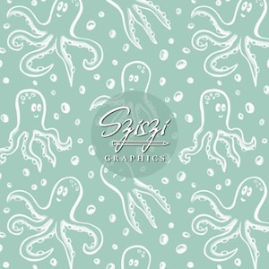 Octopus Seamless Pattern Nautical Seamless File Boy Summer Seamless Marine Coastal Sea Ocean Underwater, Commercial Use, Hand Drawn, Teal